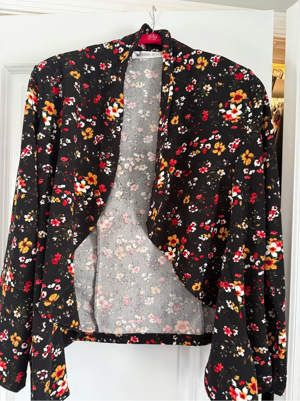Floral Open-Front Black Cropped Jacket